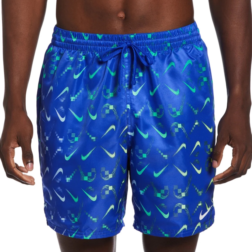 New Nike Men's 7" Blue Print Swoosh Swim Trunks- Size Xxl